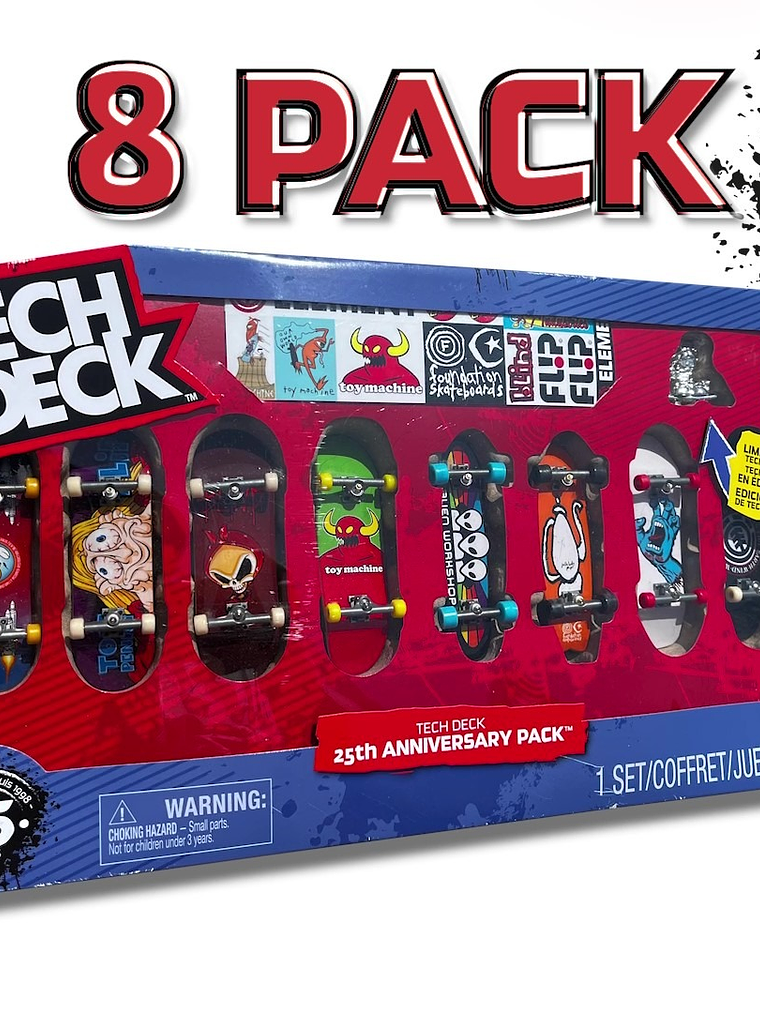 Tech Deck, 25th Anniversary - Paquete de 8 Fingerboard con figura exclusiva, mini patinetas coleccionables 4