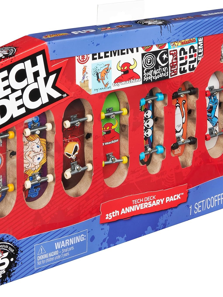 Tech Deck, 25th Anniversary - Paquete de 8 Fingerboard con figura exclusiva, mini patinetas coleccionables 5