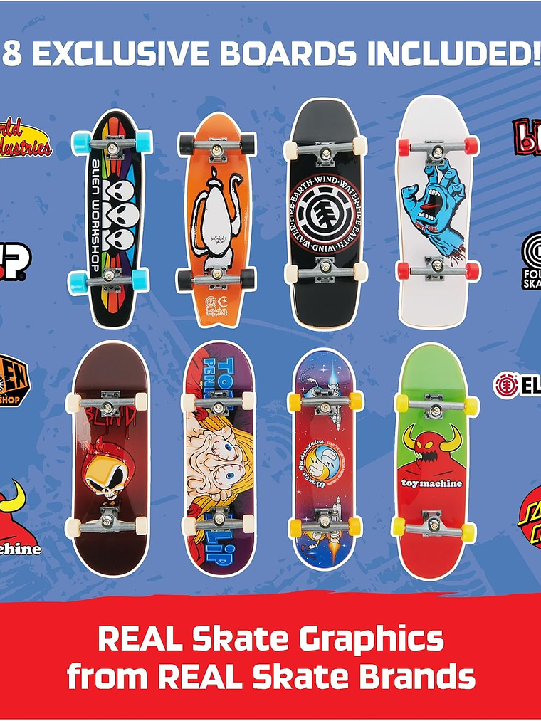 Tech Deck, 25th Anniversary - Paquete de 8 Fingerboard con figura exclusiva, mini patinetas coleccionables 6