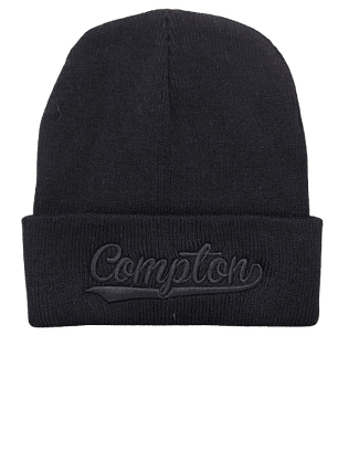Gorro Beanie Negro Compton - Bordado Black-on-Black Unisex