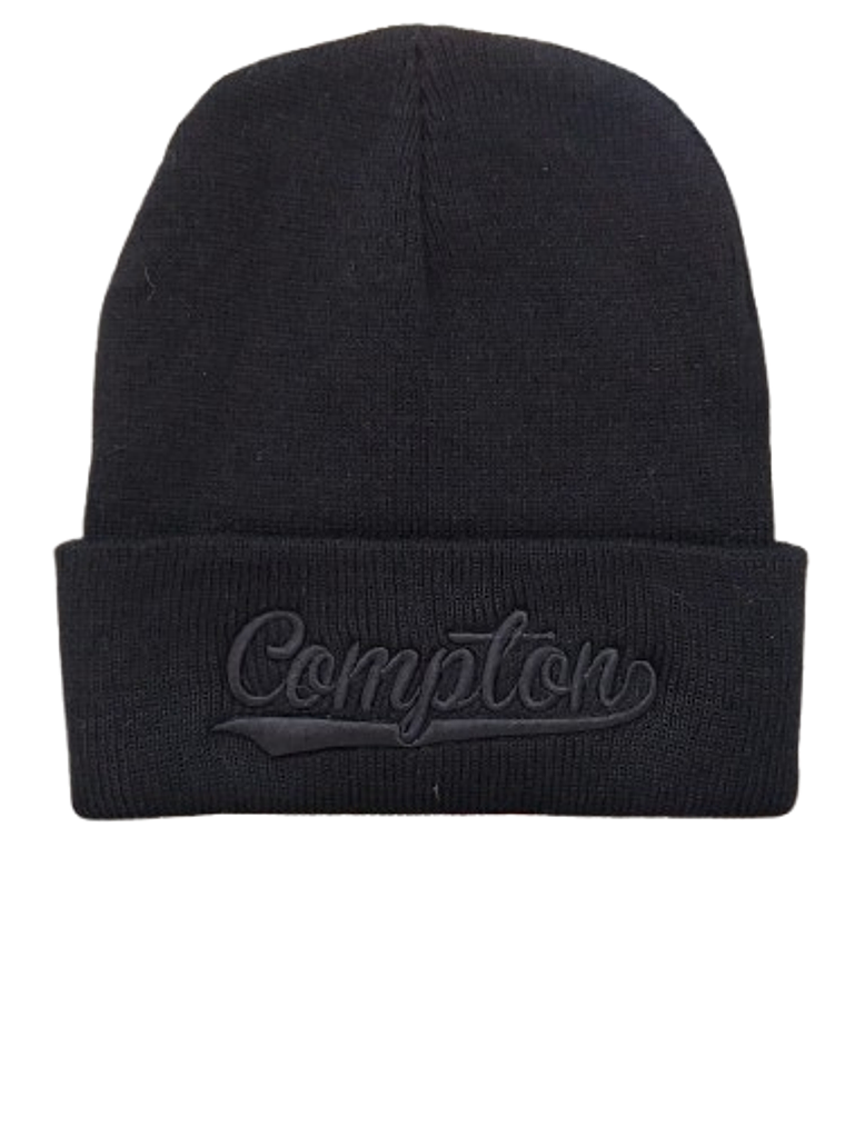 Gorro Beanie Negro Compton - Bordado Black-on-Black Unisex 1