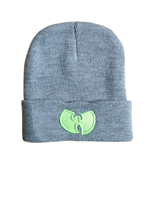 Gorro Beanie Gris Wu-Tang Clan - Bordado Logo Verde Neón Unisex