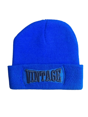 Gorro Beanie Azul Real Vintage - Parche Bordado Relieve