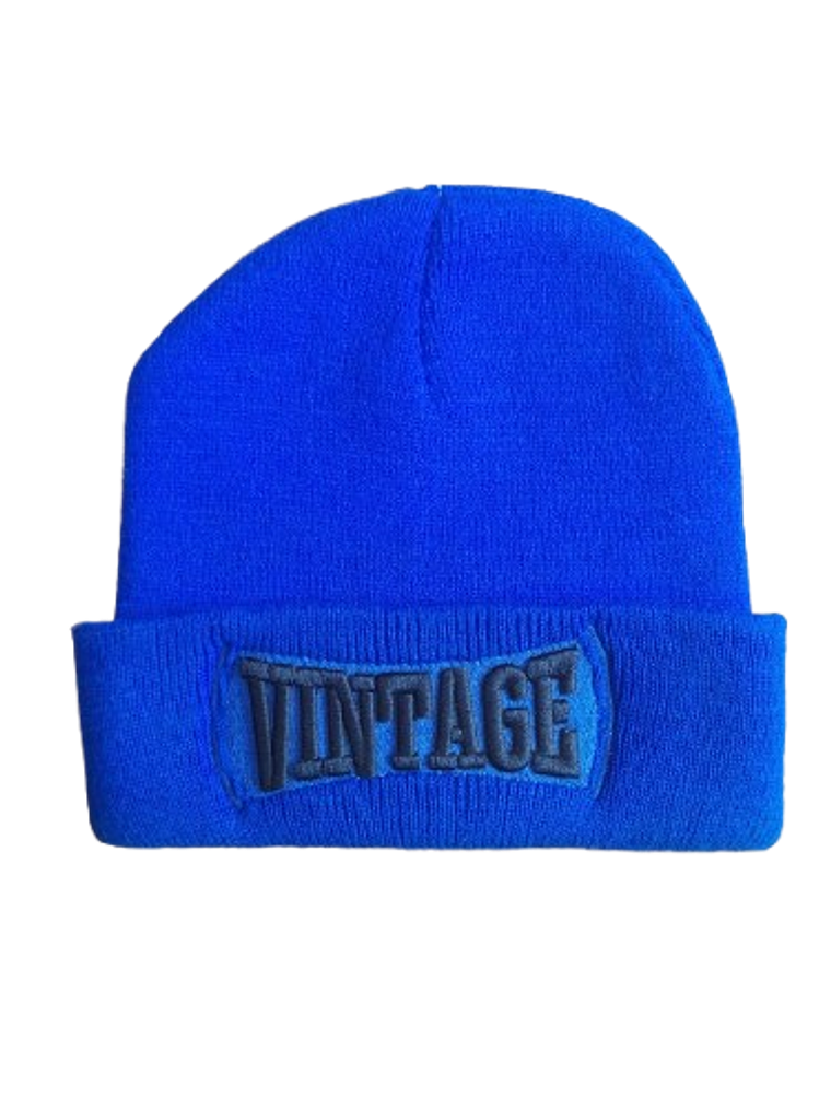 Gorro Beanie Azul Real Vintage - Parche Bordado Relieve 1
