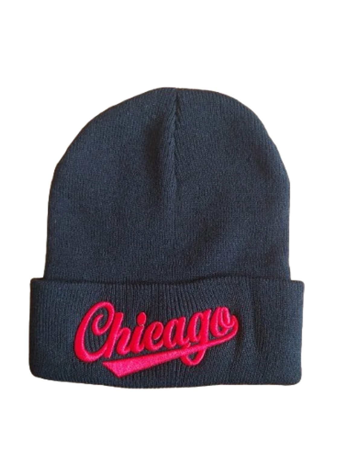 Gorro Beanie Negro Chicago - Bordado Script Rojo Unisex 1
