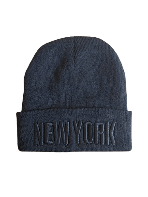 Gorro Beanie Negro New York - Bordado 3D Tonal Unisex