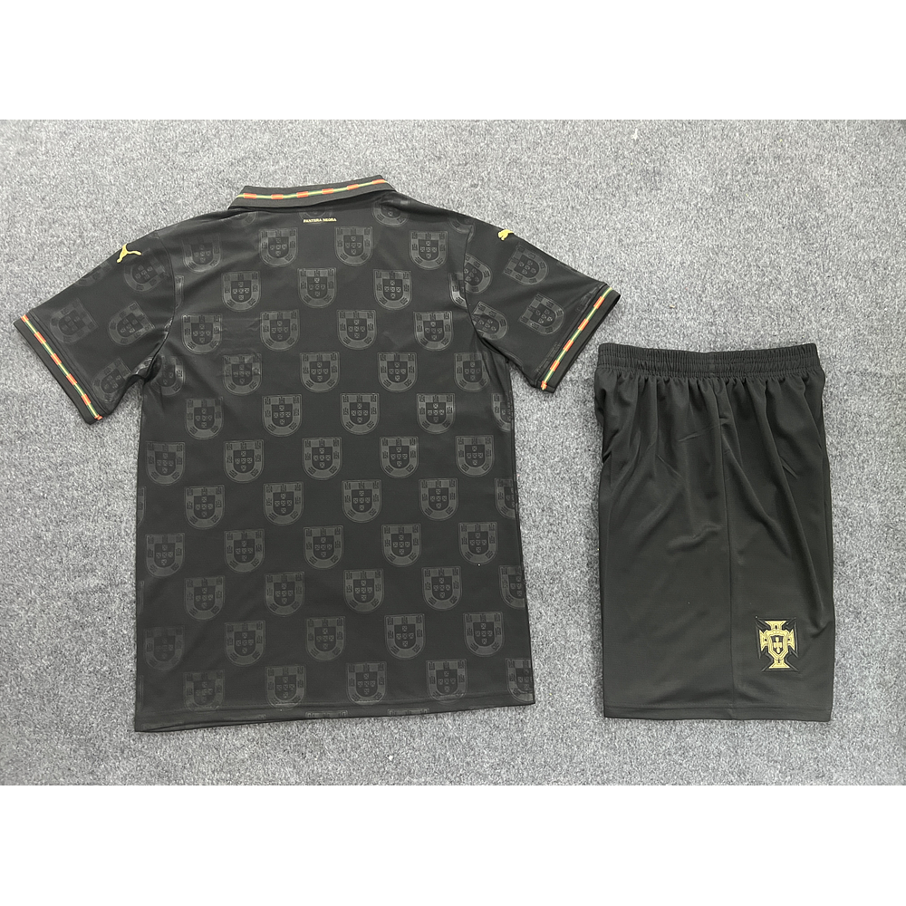 Conjunto Alternativo Preto de Portugal 2026 com Meias - Mundial - CRIANÇA