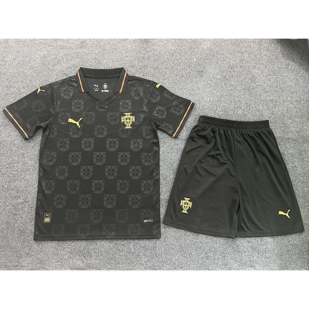 Conjunto Alternativo Preto de Portugal 2026 com Meias - Mundial - CRIANÇA