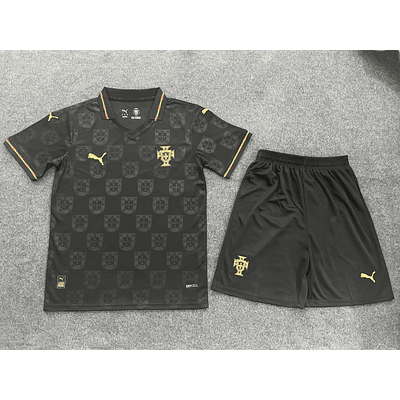 Conjunto Alternativo Preto de Portugal 2026 com Meias - Mundial - CRIANÇA