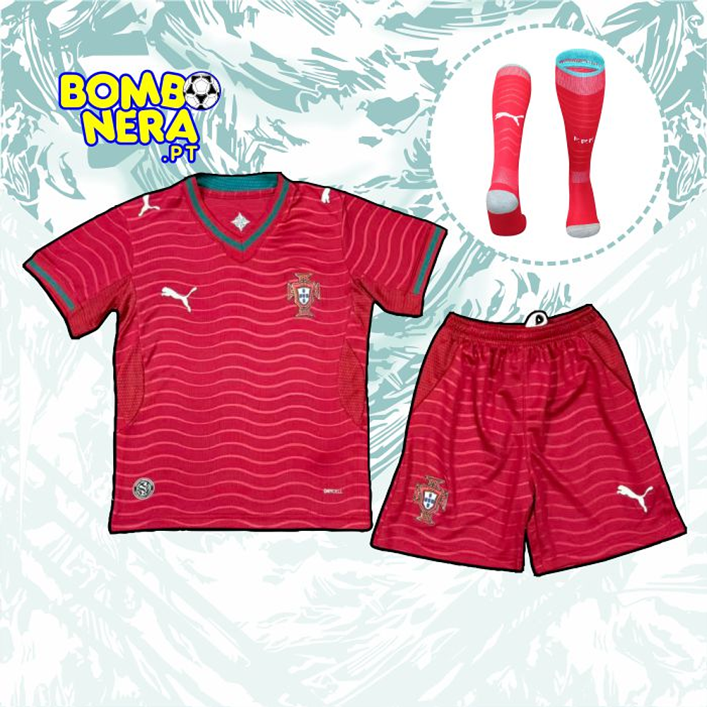 Camisola Principal de Portugal 2026 com Meias - Mundial - CRIANÇA