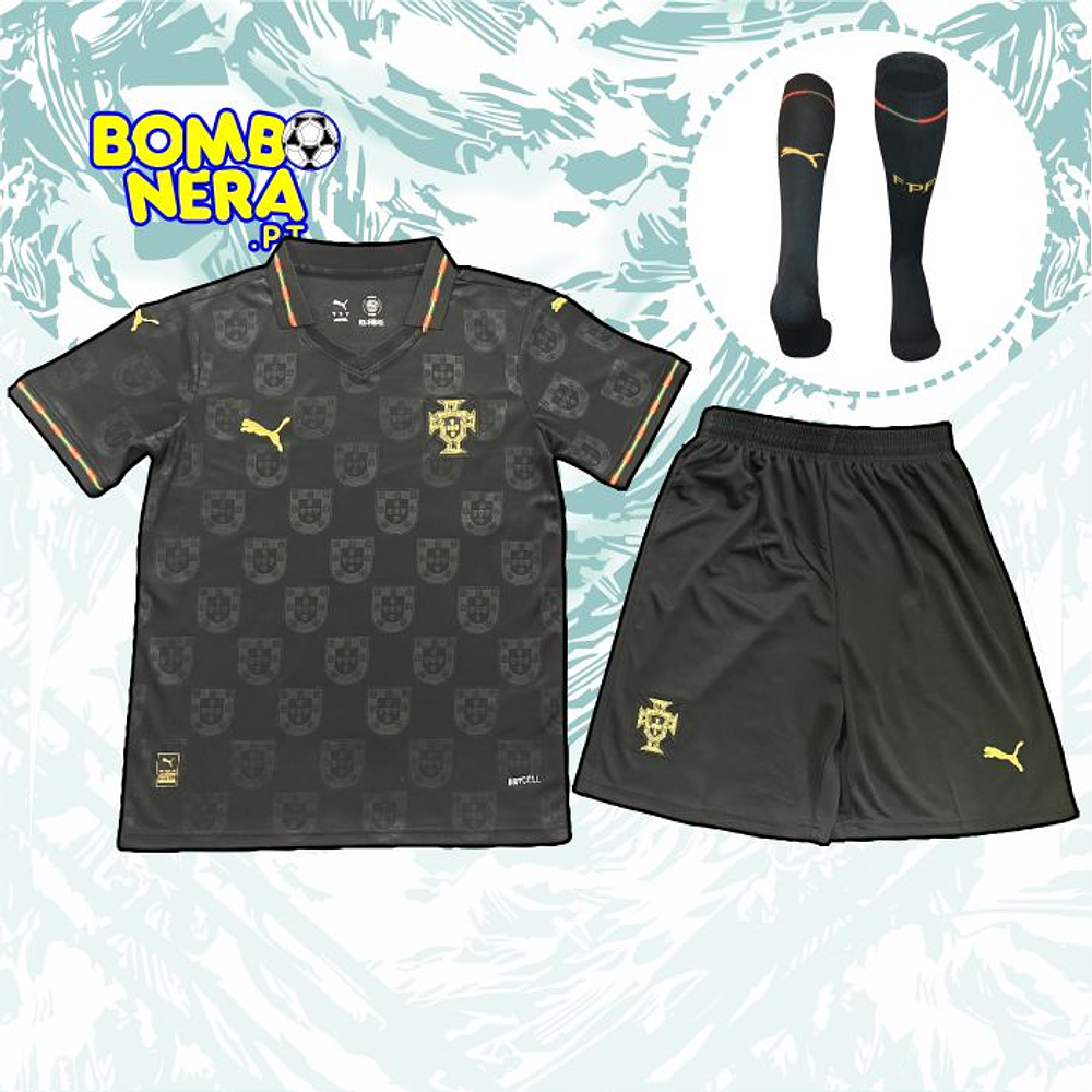 Conjunto Alternativo Preto de Portugal 2026 com Meias - Mundial - CRIANÇA