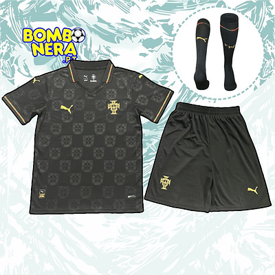 Conjunto Alternativo Preto de Portugal 2026 com Meias - Mundial - CRIANÇA