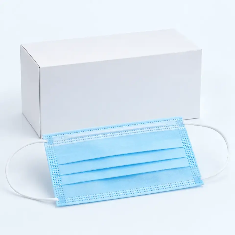 Mascarilla de procedimiento de tres pliegues, azul — caja 50 unidades 1