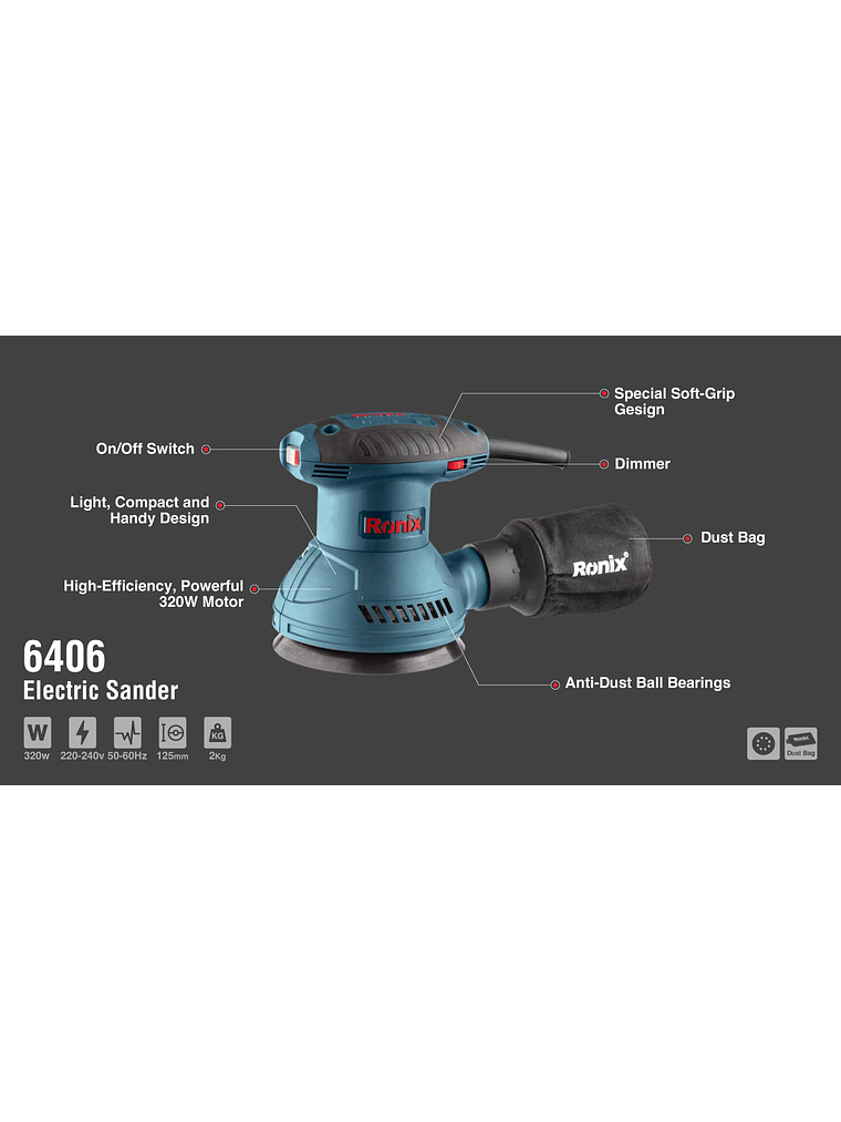 Lijadora Orbital Excéntrica Ronix 6406 5