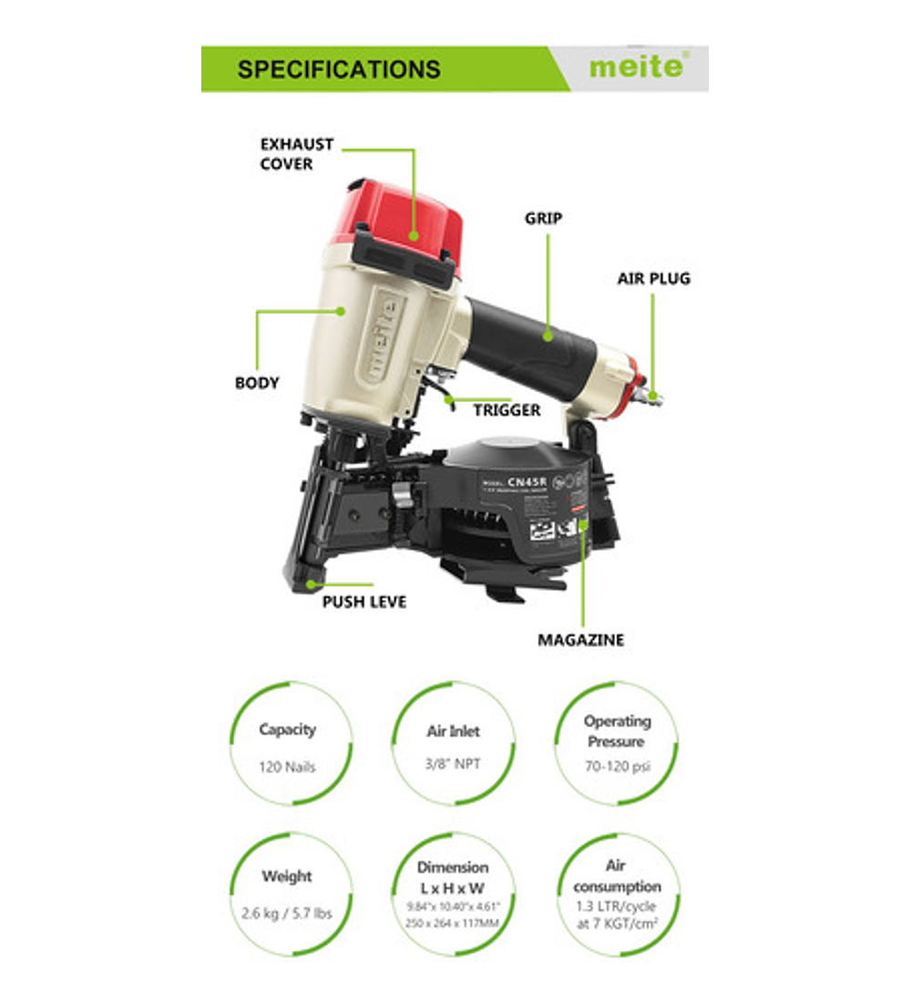 Clavadora Neumática Meite Cn45r Para Teja Asfáltica