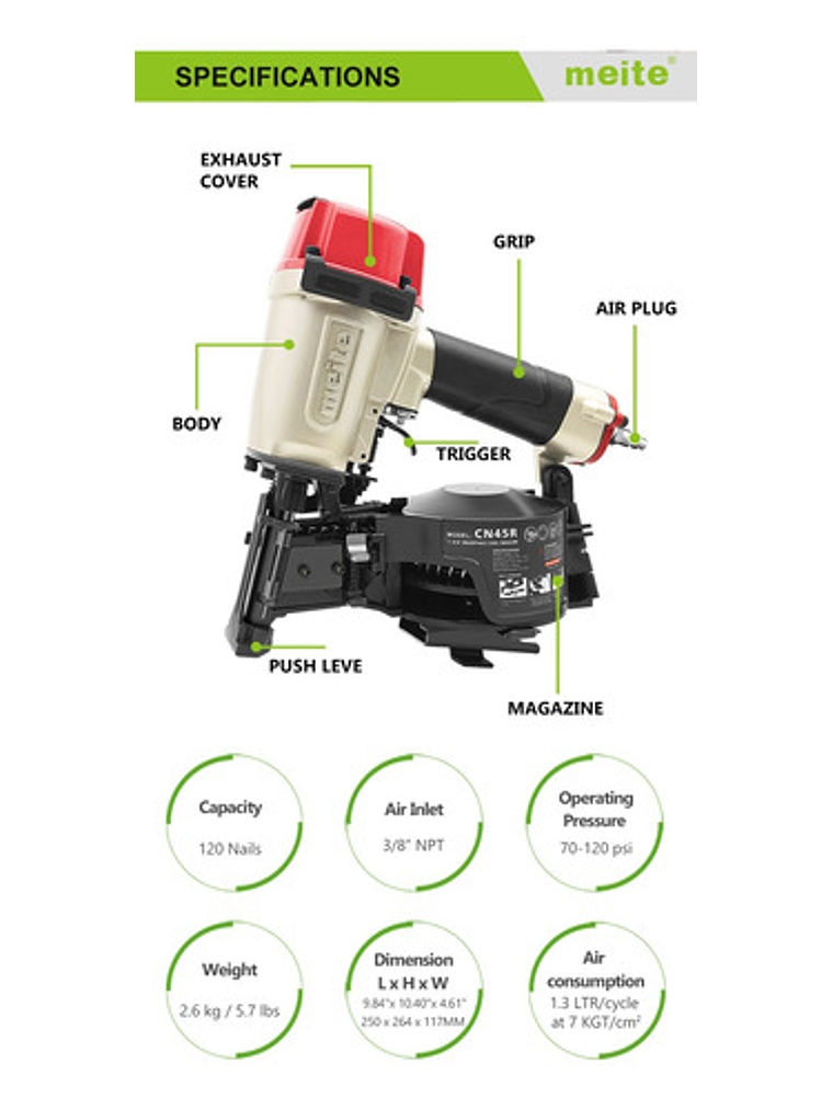 Clavadora Neumática Meite Cn45r Para Teja Asfáltica 4
