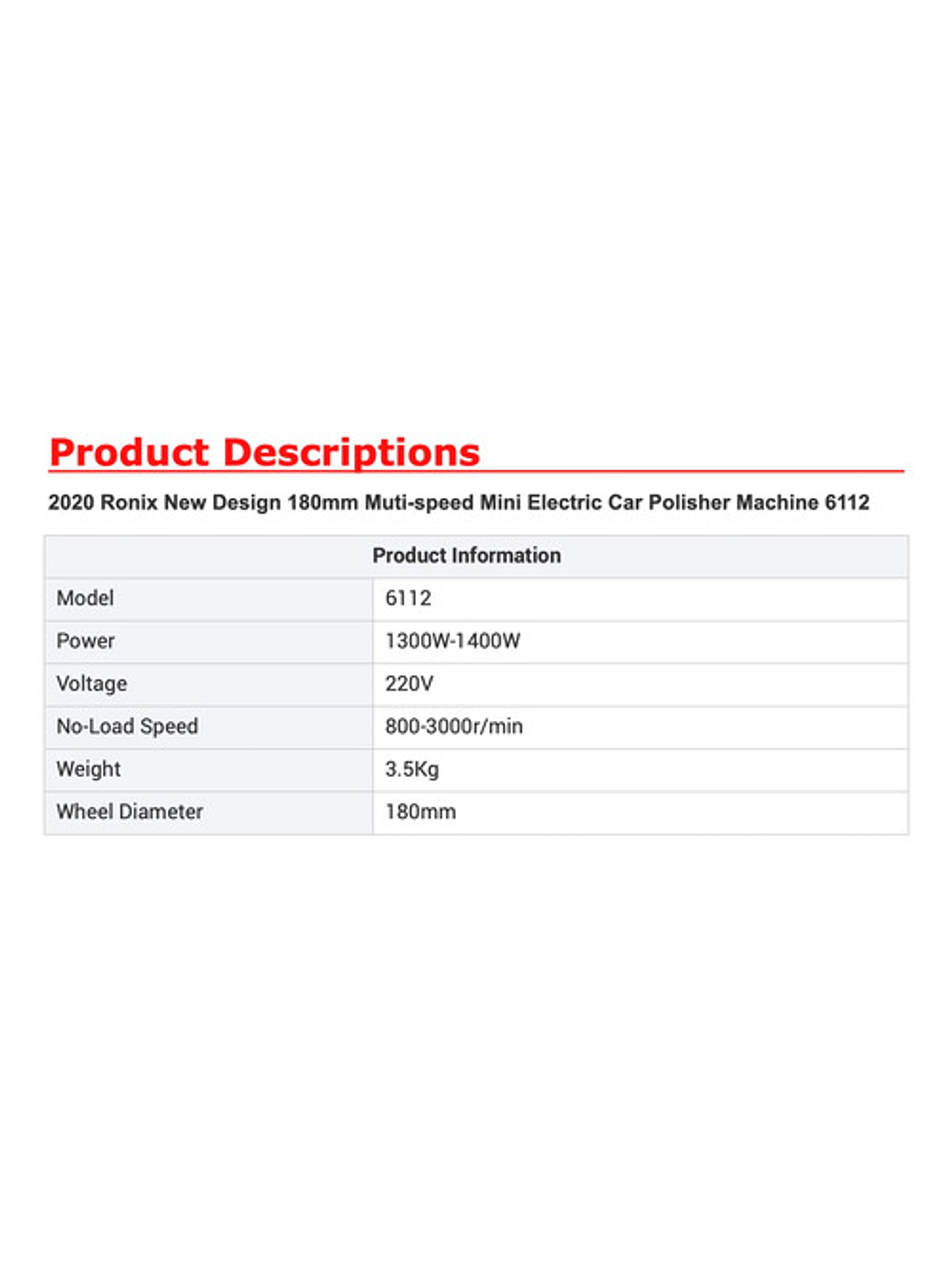 Pulidora Automotriz 6112 Ronix Prof 1400w Veloc Variable 6