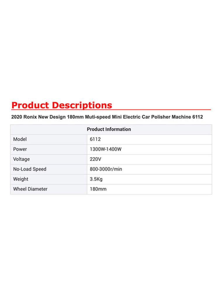 Pulidora Automotriz 6112 Ronix Prof 1400w Veloc Variable 6