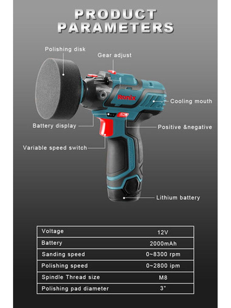 Pulidora Lijadora Auto 8304 Ronix Prof. 3  Veloc. Variable 2