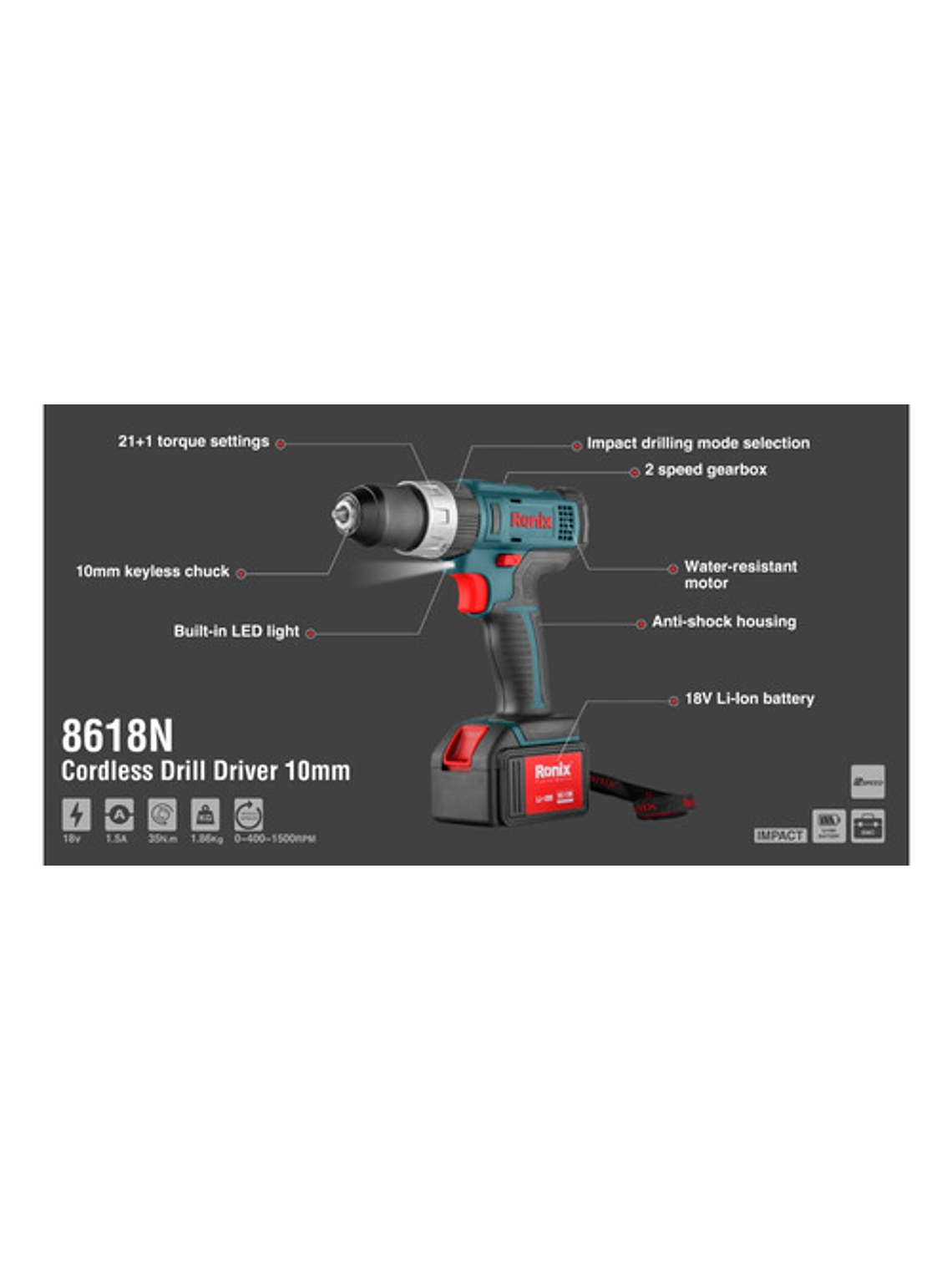 Taladro Atornillador Inalámbrico Prof Ronix 8618  2 Baterías 2