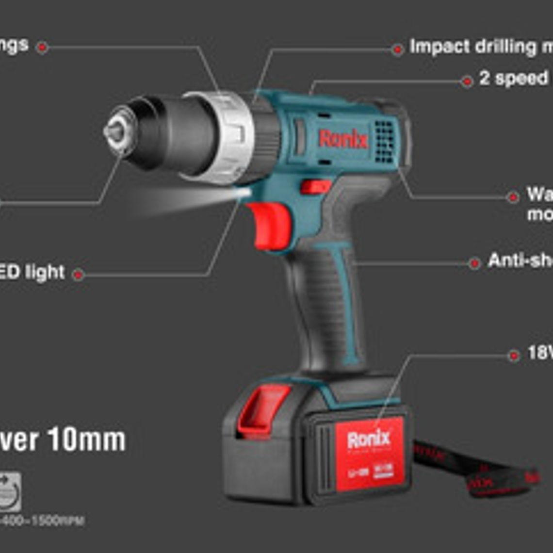 Taladro Atornillador Inalámbrico Prof Ronix 8618  2 Baterías 2