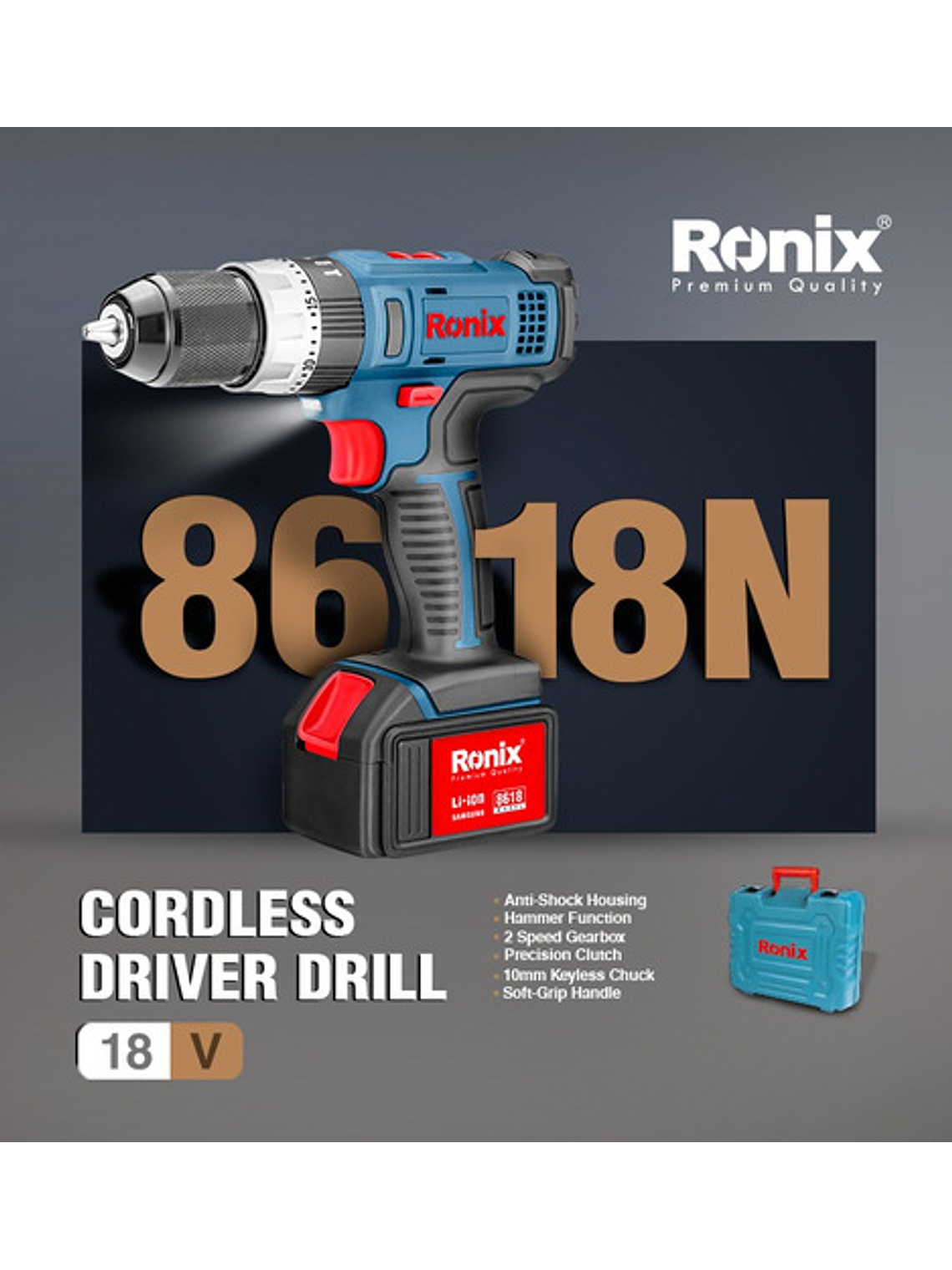 Taladro Atornillador Inalámbrico Prof Ronix 8618  2 Baterías 3