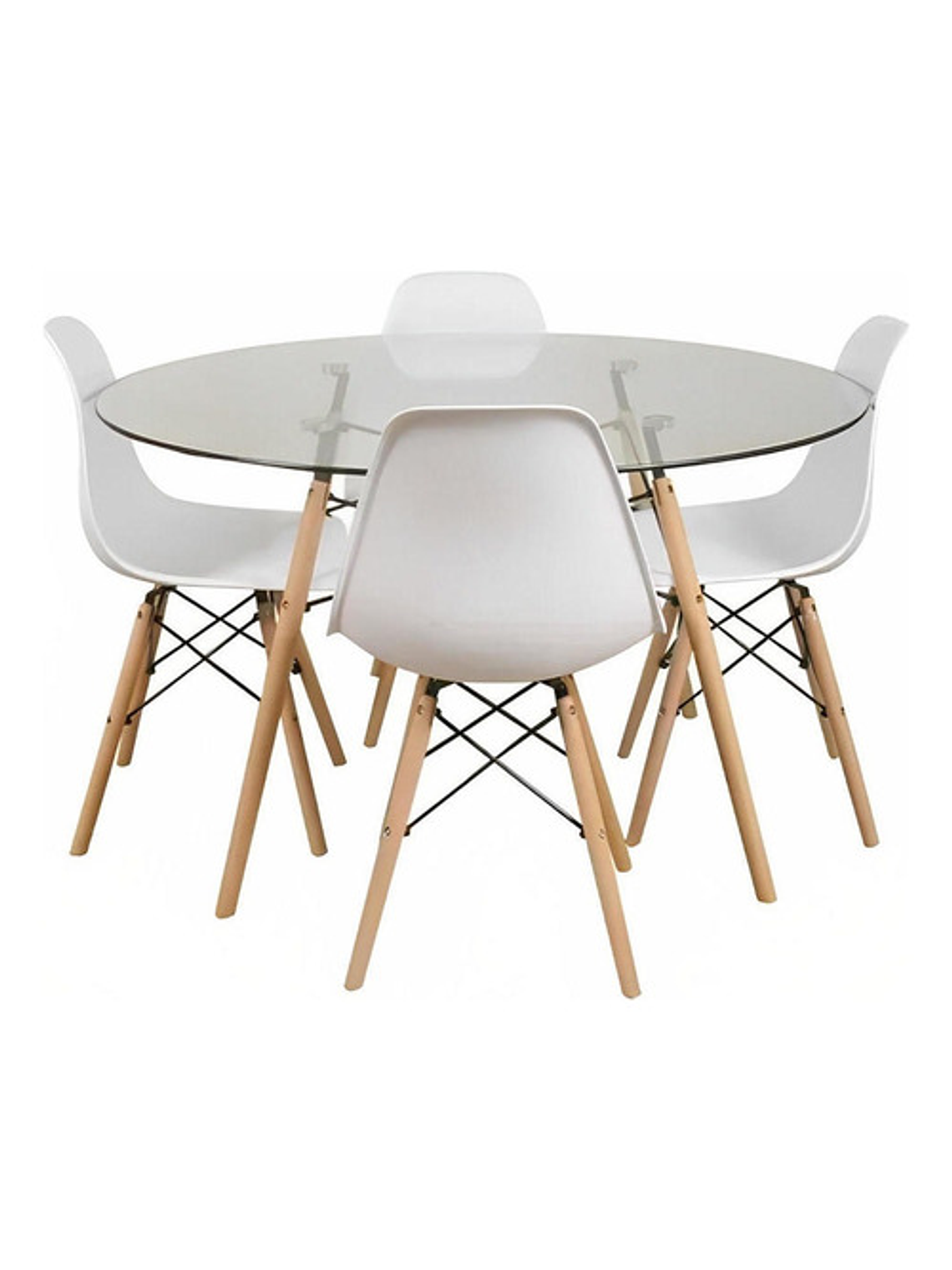 Comedor Eames Cubierta Vidrio 80cm 4 Sillas Blancas 1