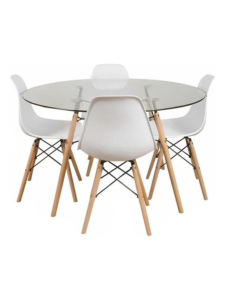 Comedor Eames Cubierta Vidrio 80cm 4 Sillas Blancas 1