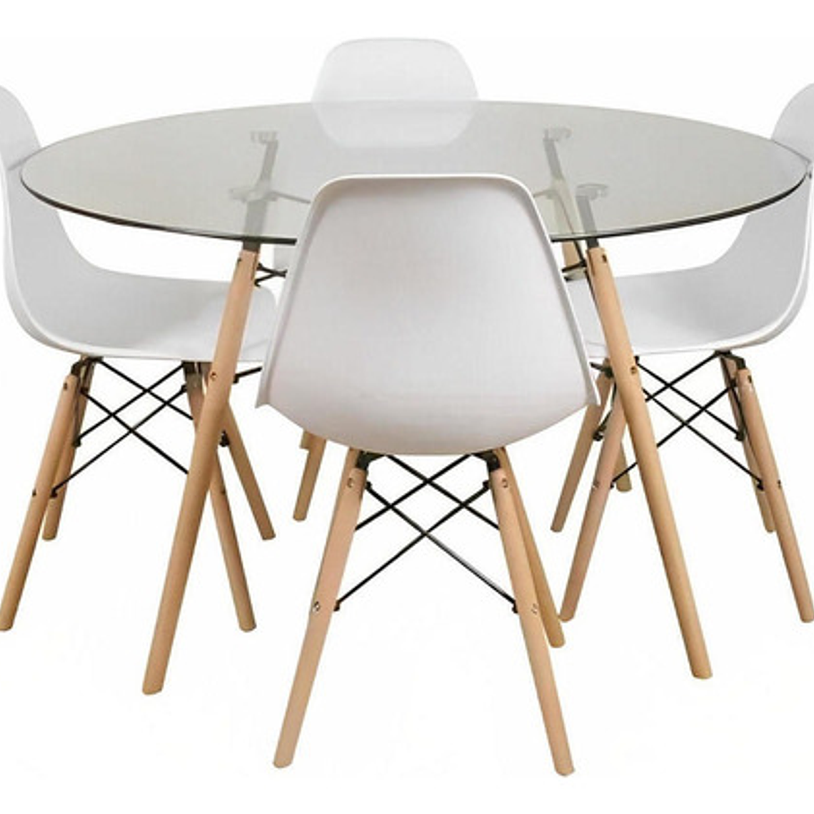 Comedor Eames Cubierta Vidrio 80cm 4 Sillas Blancas 1
