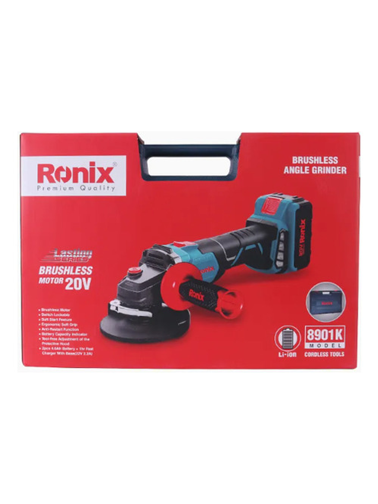 Esmeril Angular Inalambrico Ronix 8901k S/carbones +2 Bat 4a 5