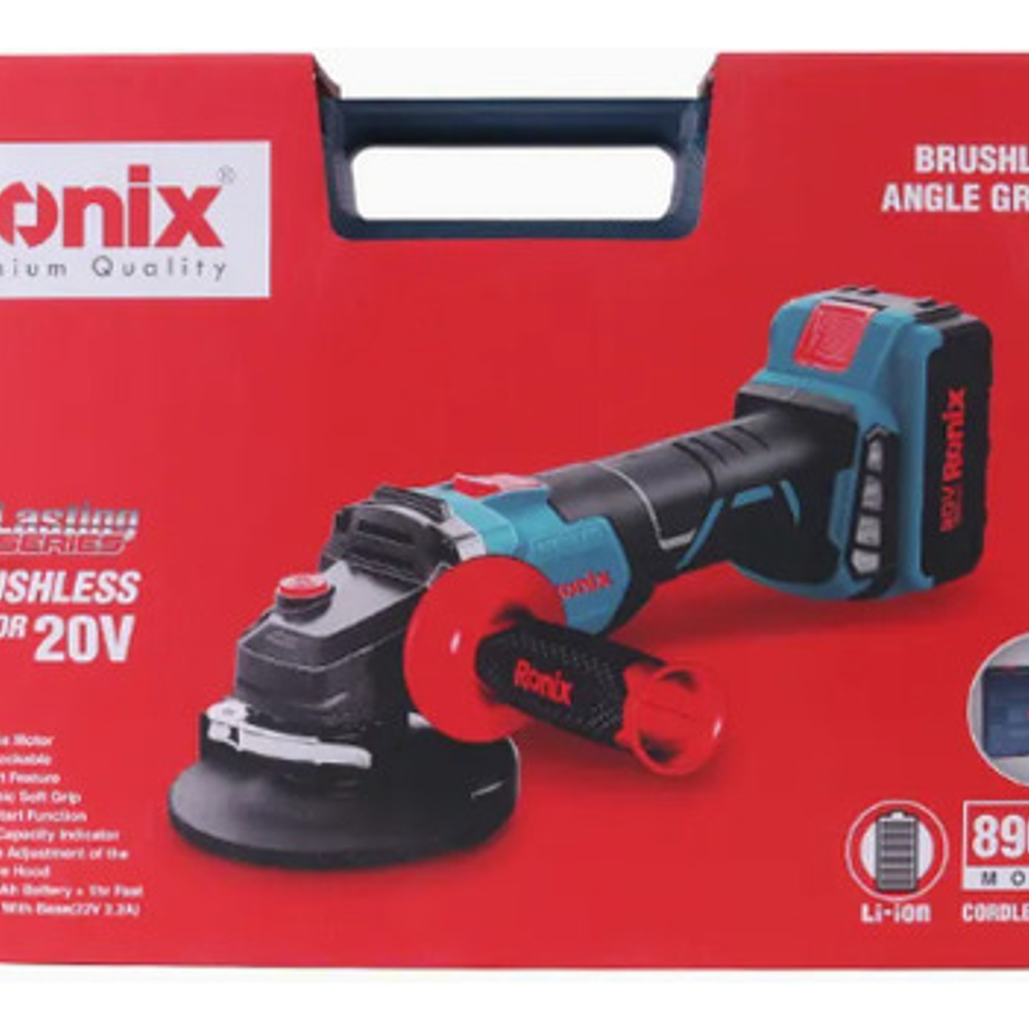 Esmeril Angular Inalambrico Ronix 8901k S/carbones +2 Bat 4a 5