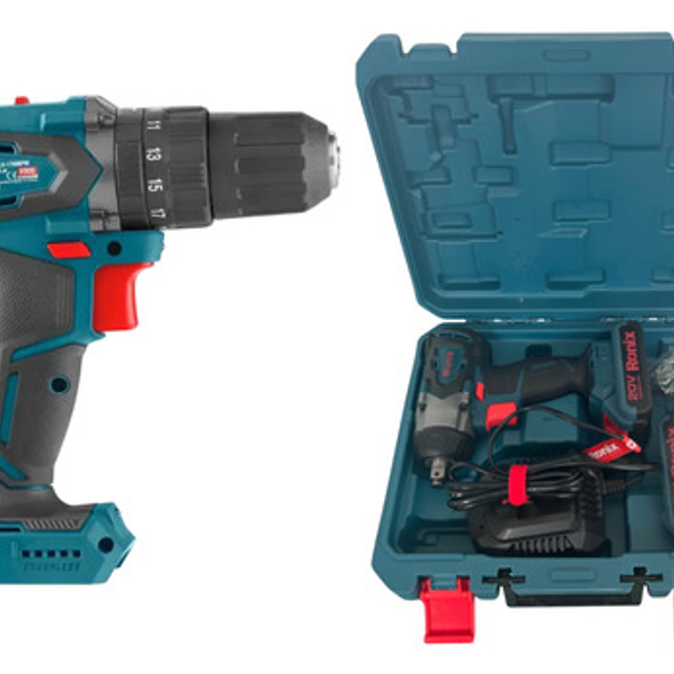 Taladro + Llave De Impacto + Maletín + 2 Bat 2a + Cargador 1