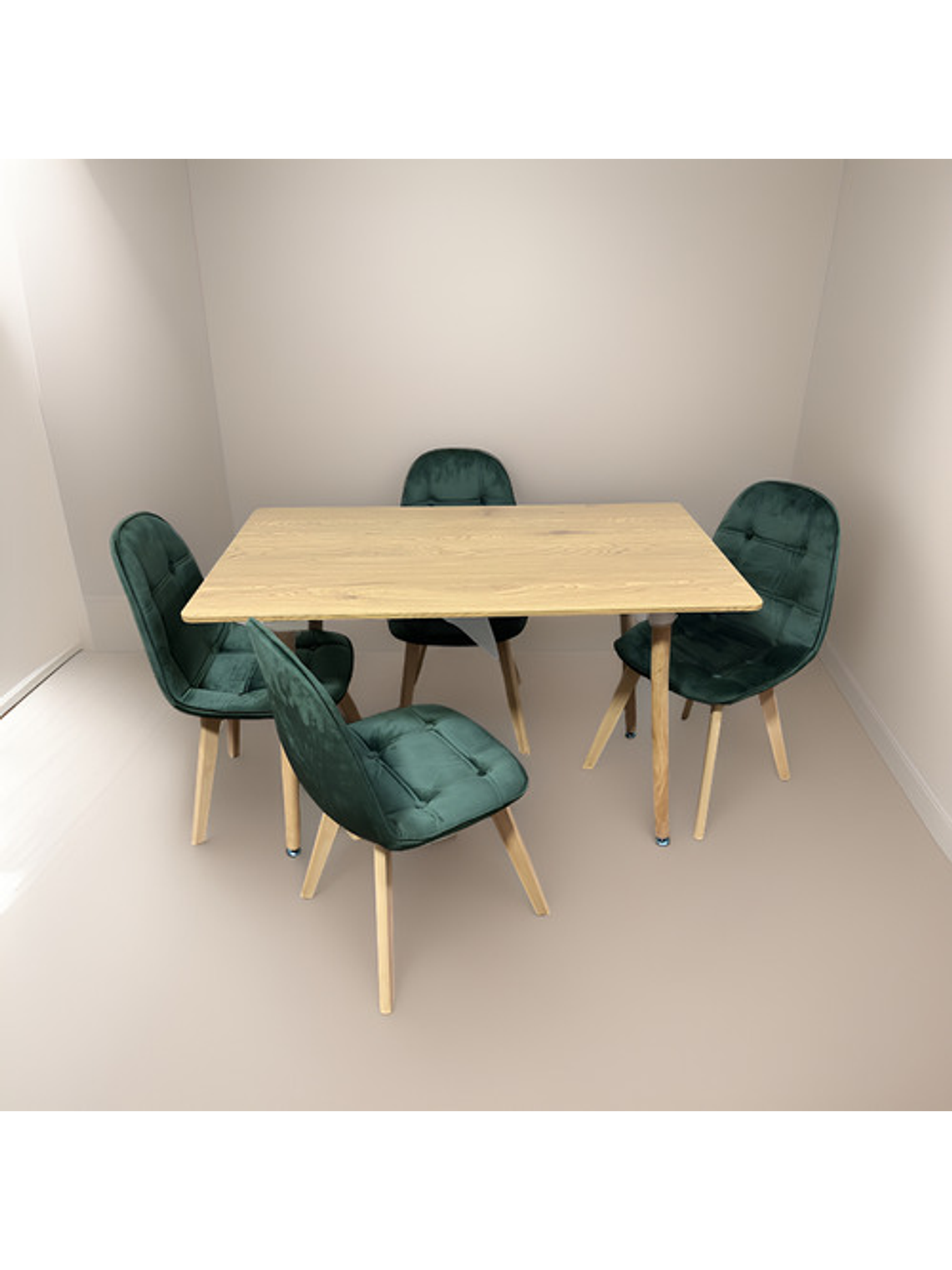 Comedor 4 Sillas Capitoné Verde + Mesa Nordic Madera 120x70 1