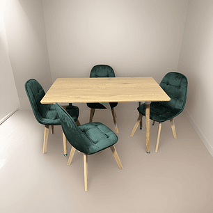 Comedor 4 Sillas Capitoné Verde + Mesa Nordic Madera 120x70