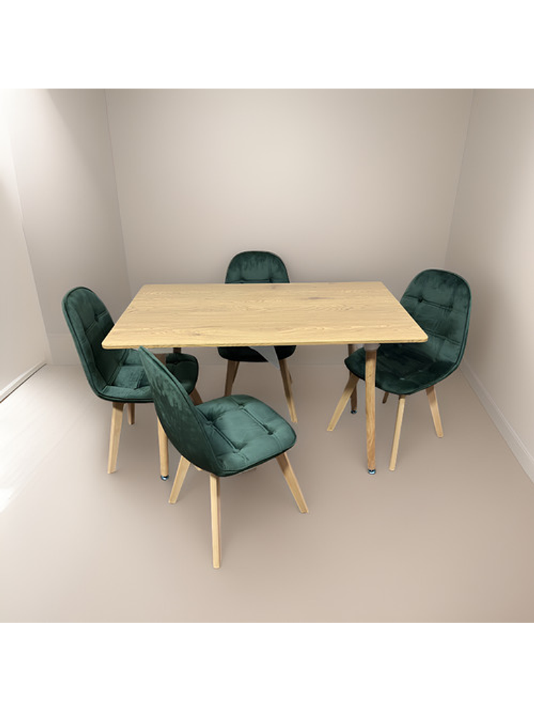 Comedor 4 Sillas Capitoné Verde + Mesa Nordic Madera 120x70 1