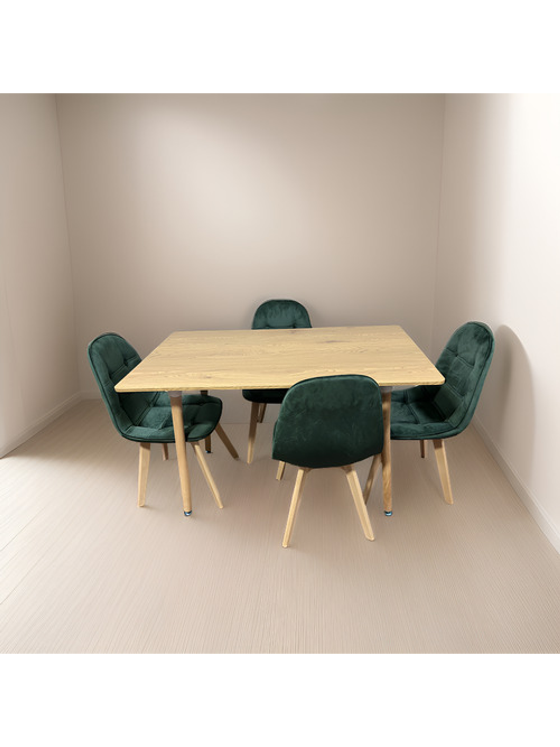 Comedor 4 Sillas Capitoné Verde + Mesa Nordic Madera 120x70 2