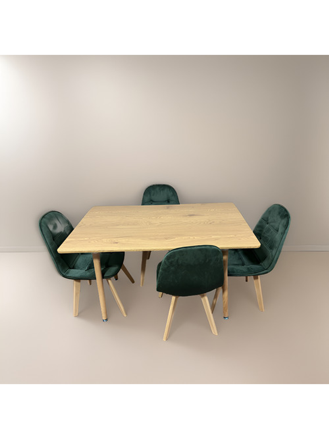 Comedor 4 Sillas Capitoné Verde + Mesa Nordic Madera 120x70 3