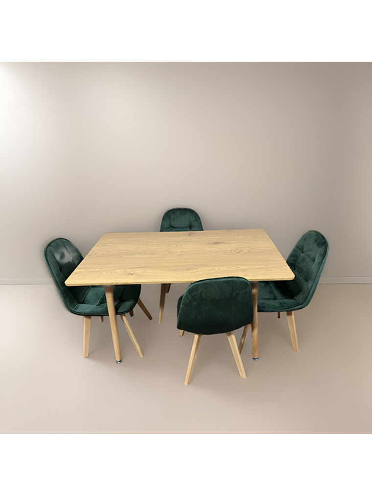 Comedor 4 Sillas Capitoné Verde + Mesa Nordic Madera 120x70 3