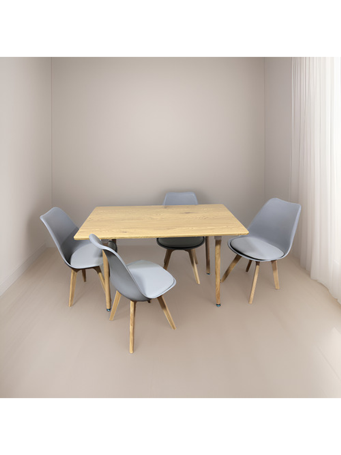 Comedor 4 Sillas Tulipa Gris + Mesa Nordic Madera 120x70 2