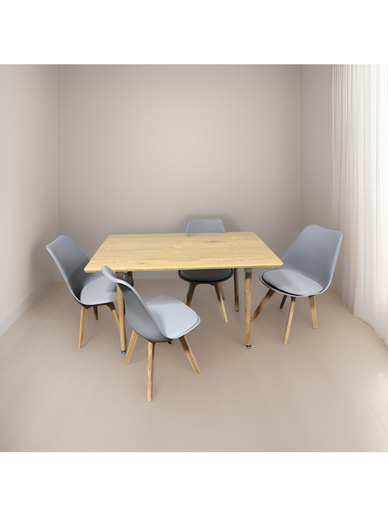 Comedor 4 Sillas Tulipa Gris + Mesa Nordic Madera 120x70 2