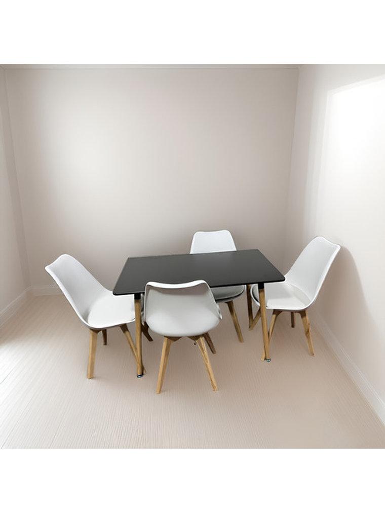 Comedor 4 Sillas Tulipa Blanca + Mesa Nordic Negra 100x60 1