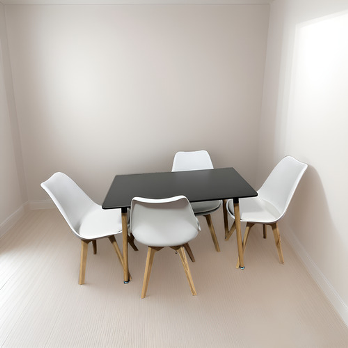 Comedor 4 Sillas Tulipa Blanca + Mesa Nordic Negra 100x60 1