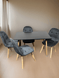 Comedor 4 Sillas Capitone Felpa Gris + Mesa Nordic Negra 100x60 - Miniatura 3