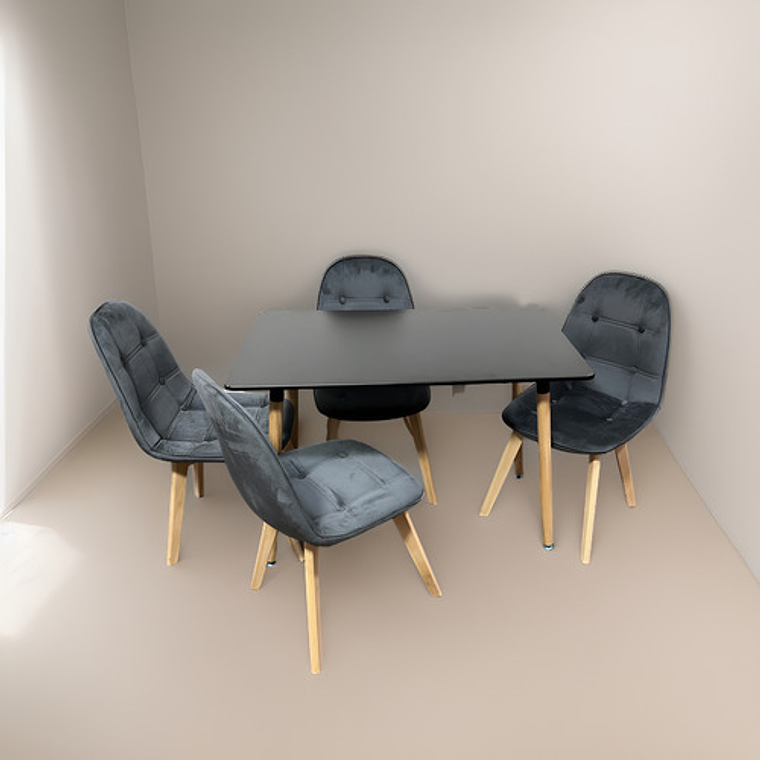 Comedor 4 Sillas Capitone Verde + Mesa Nordic Negra  100x60 1