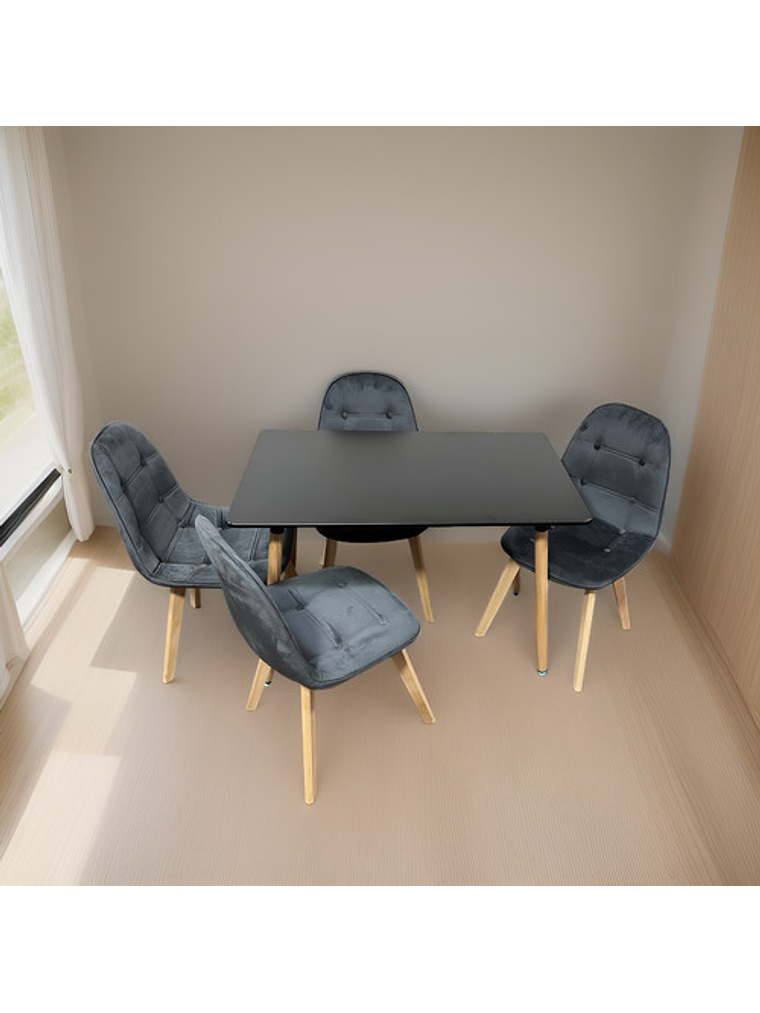 Comedor 4 Sillas Capitone Verde + Mesa Nordic Negra  100x60 3