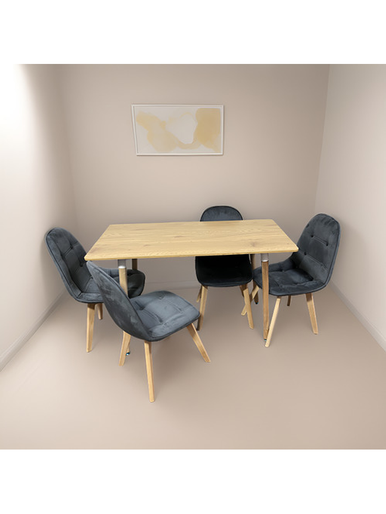 Comedor Con 4 Sillas Capitone Gris + Mesa Nordic 120x60 1