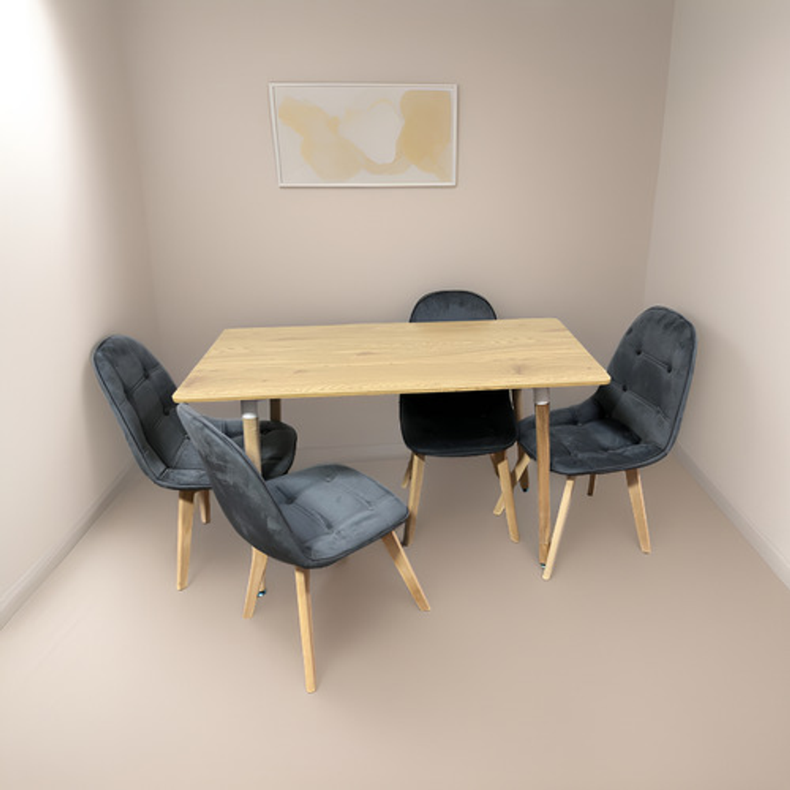 Comedor Con 4 Sillas Capitone Gris + Mesa Nordic 120x60 1