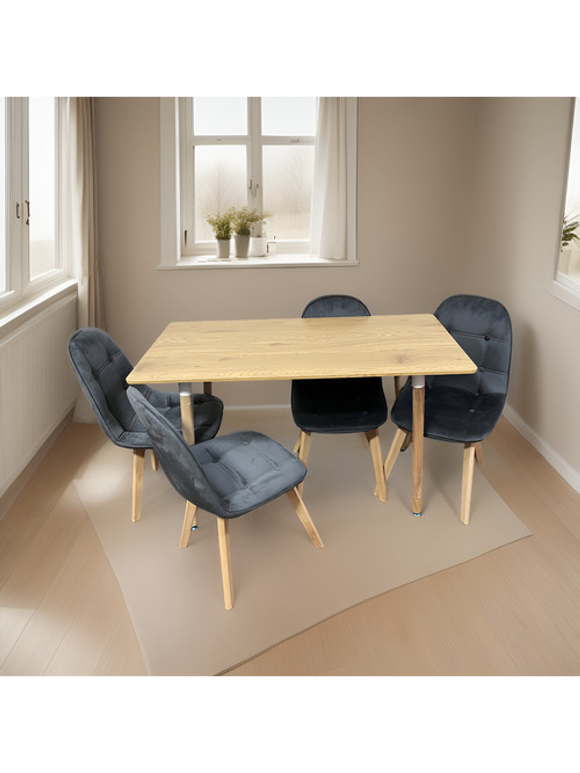 Comedor Con 4 Sillas Capitone Gris + Mesa Nordic 120x60 3