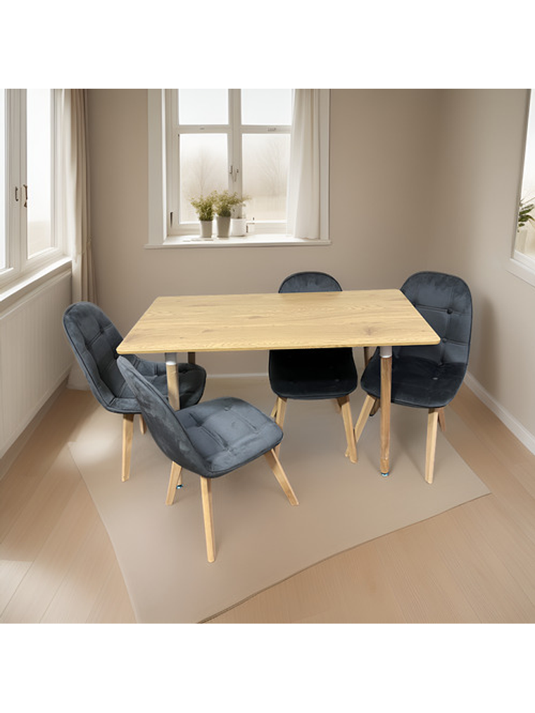 Comedor Con 4 Sillas Capitone Gris + Mesa Nordic 120x60 3
