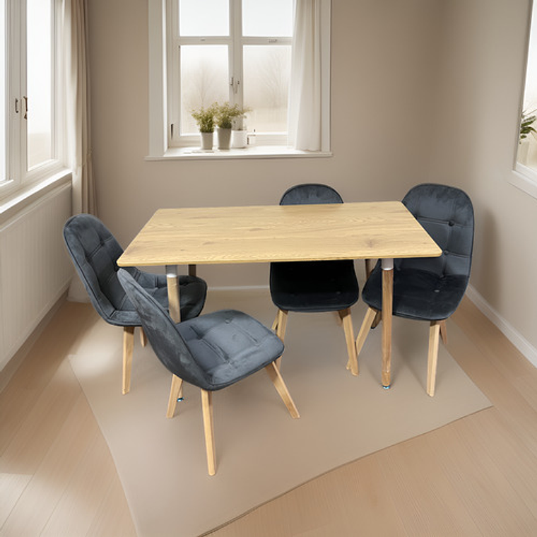 Comedor Con 4 Sillas Capitone Gris + Mesa Nordic 120x60 3